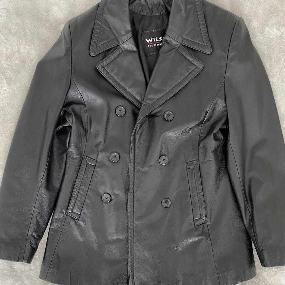 Elegant Short Black Leather Trench Coat